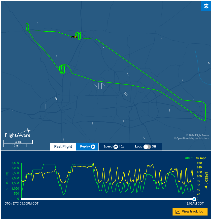 A FlightAware map of my night cross-country and landings.